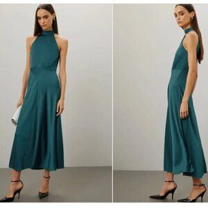 Samsoe Rheo Dress Satin Sleeveless A-Line Halter-Neck Blue Teal Small *READ FLAW